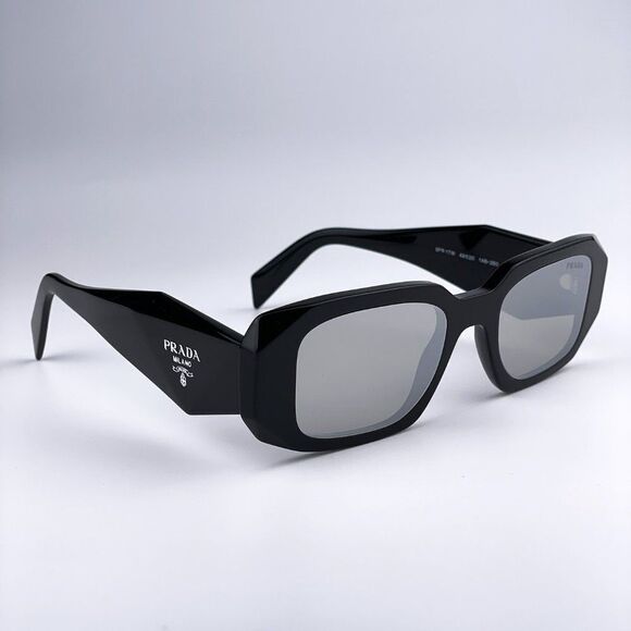 NEW Prada PR17WS 1AB2B0 Black Light Gray Mirrored Silver Square Unisex Sunglasse - Picture 7 of 13